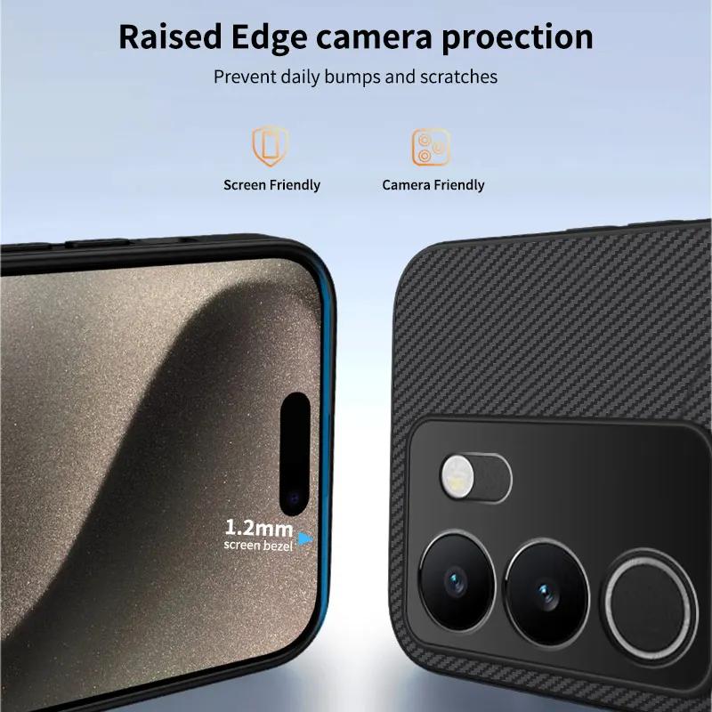 Carbon Fiber Wireless Charging Magnetic Cases For vivo V27 V29 V50 Lite V30 V40 Pro Lens Protection Soft Bumper Cover Phone Case