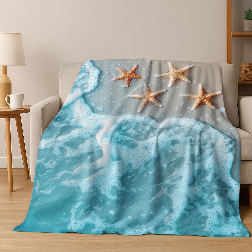 Traum Seestern Muschel Tropischer Strand Seestern Kunst Flanell Decke, Gemütliche Weiche Überwurfdecke für Zuhause Schlafzimmer Bett Sofa Abdeckung Geschenk