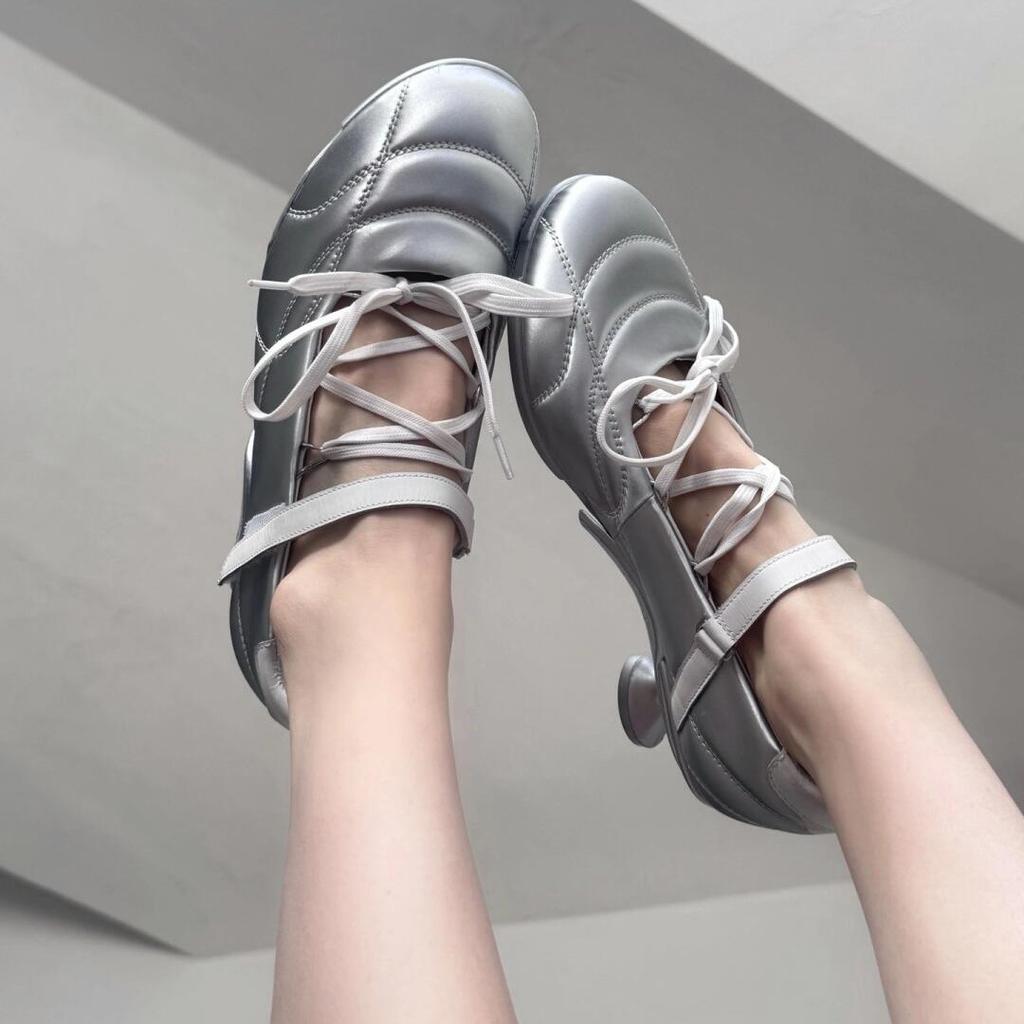 Fashion NEW  High Heels Lace Bow Knot Women's Sandals Summer 2024 Round Toe Silver Party Shoes Fashion Womens Pumps Shoes