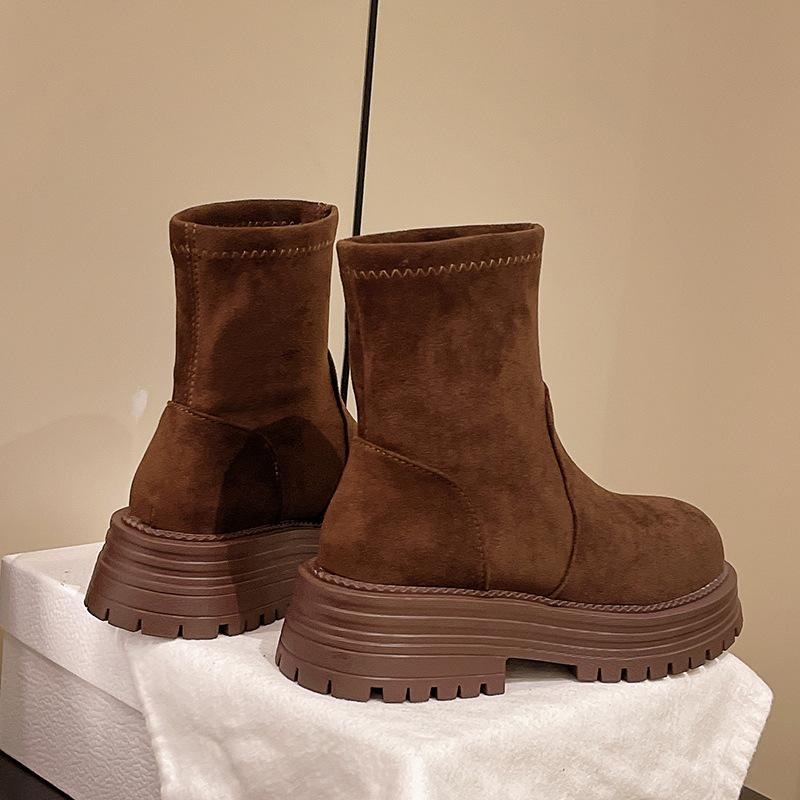 

Цилиндрические ботильоны на толстой подошве женские 2025 осень и зима новые ботинки Мартин модные универсальные интернет-знаменитость ins тренд эластичные тонкие ботинки 40 темно-коричневого