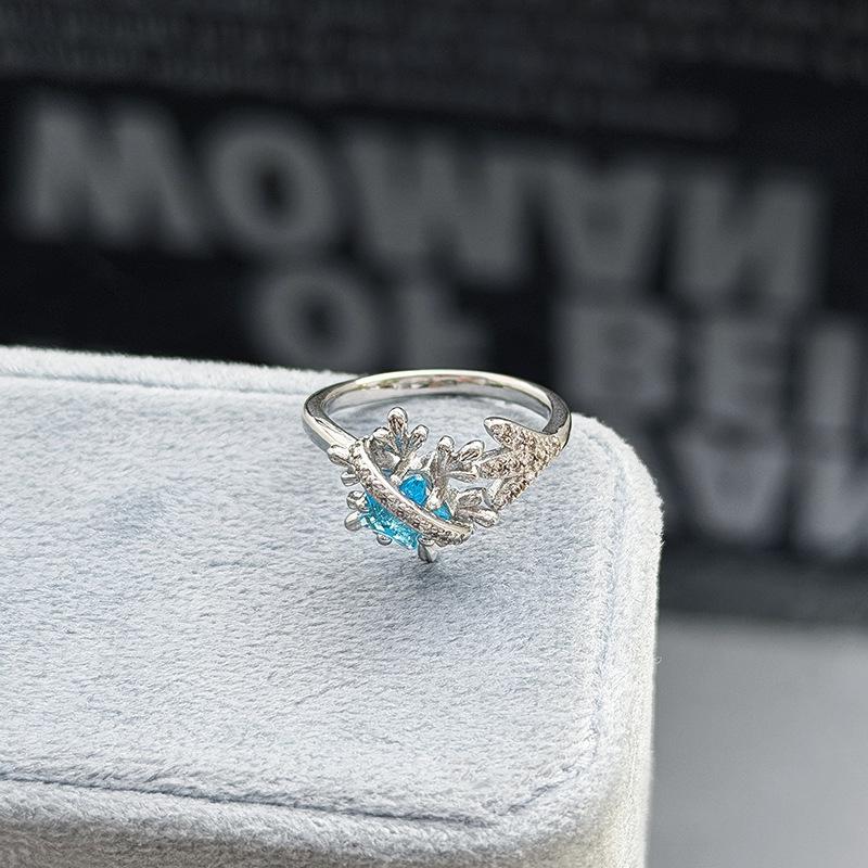 Winter Dream Sweet Cool Snowflake Color Diamond-Encrusted Zircon Enamel Open Ring Niche Premium Sense Stacked Ring Woman