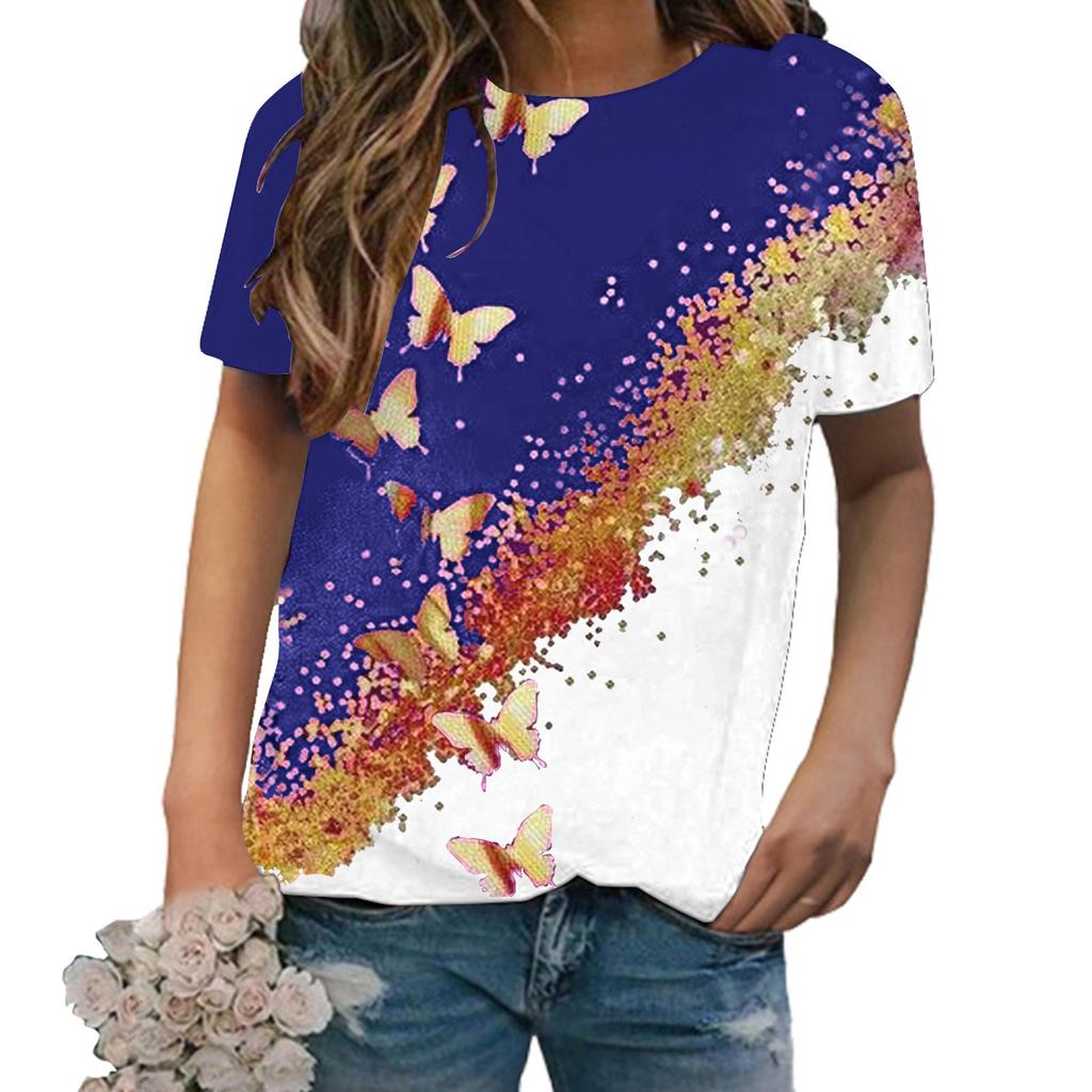 Women's Casual Short Sleeve Comfortable 3D Printing Round Neck T-Shirt