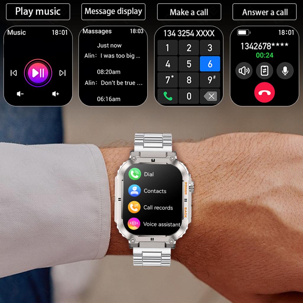 Bluetooth Calling Smart Watch for Men, Multi-Function Health Monitor Heart Rate Square Large Screen Wristwatch