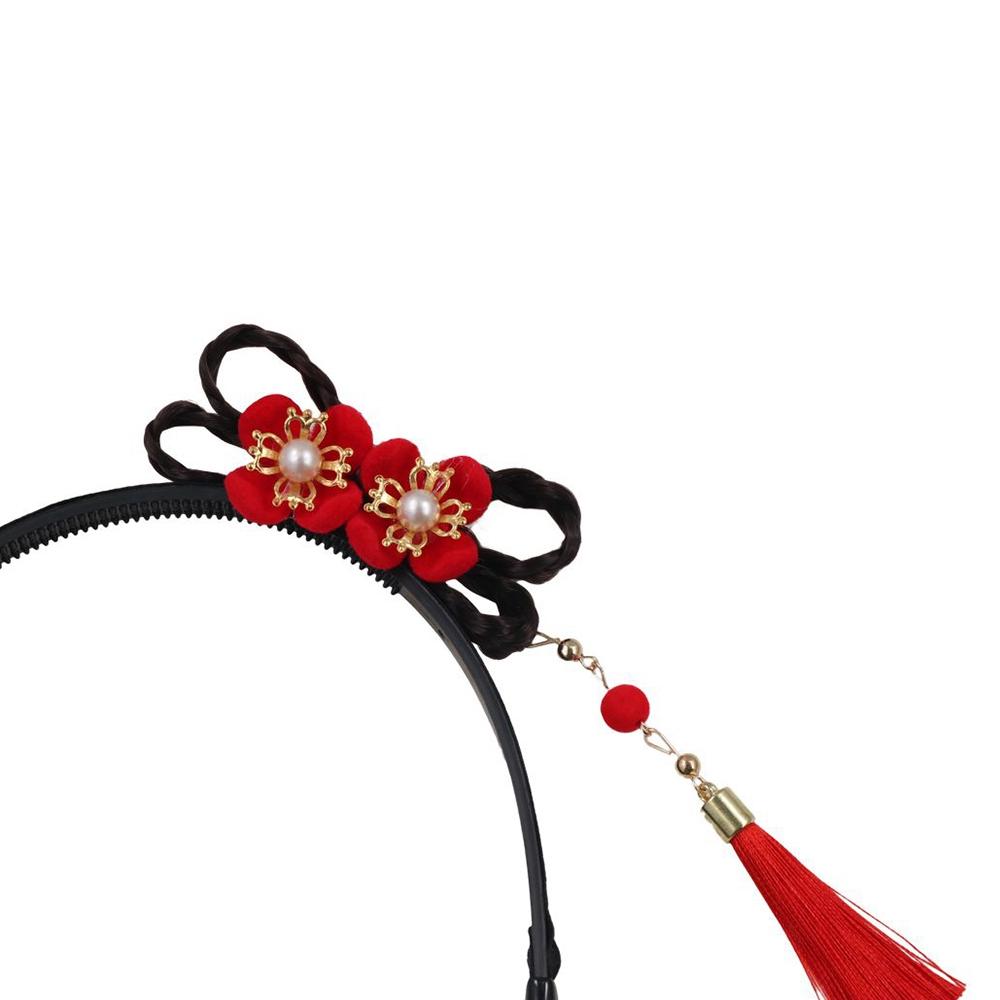 Flower Chinese New Year Headwear Braid Hair Hanfu Hair Sticks Children Wig Headband  Girls