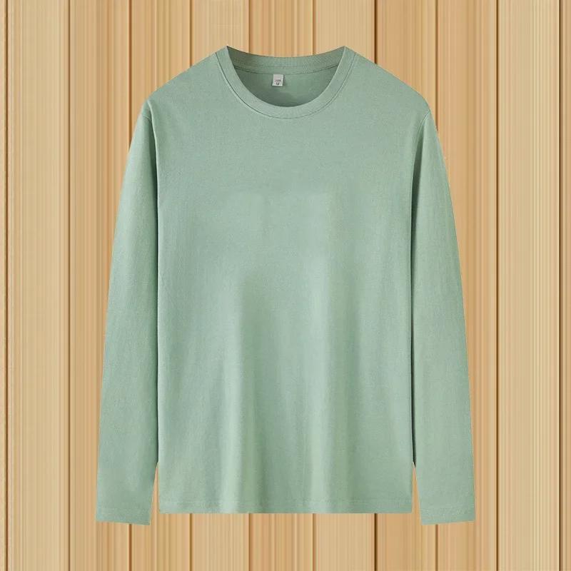 Men's Loose-Fit Solid Color Milk Silk Long-Sleeve T-Shirt, Autumn/Winter Thin Round Neck, 180g, Large Size.