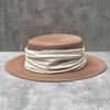 French Elegant Pearl Flat Top Top Hat Ladies Spring Summer British Vintage Fashion Straw Breathable Sunscreen Sun Hat Tide