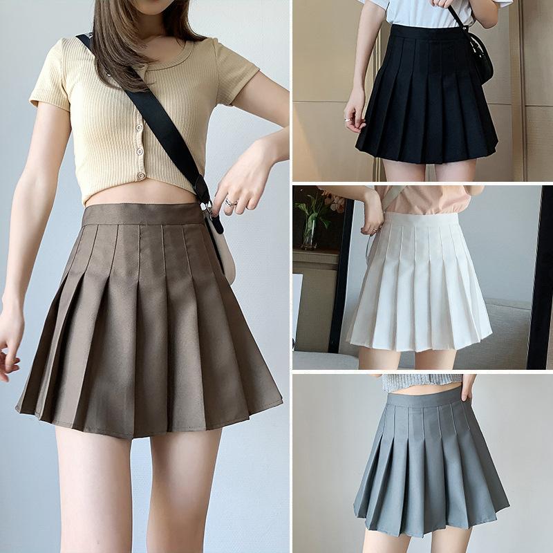 High Waist Solid Pleated Mini Skirt Women Summer Spring Korean White A-line Skirt Y2k Skort Clothes