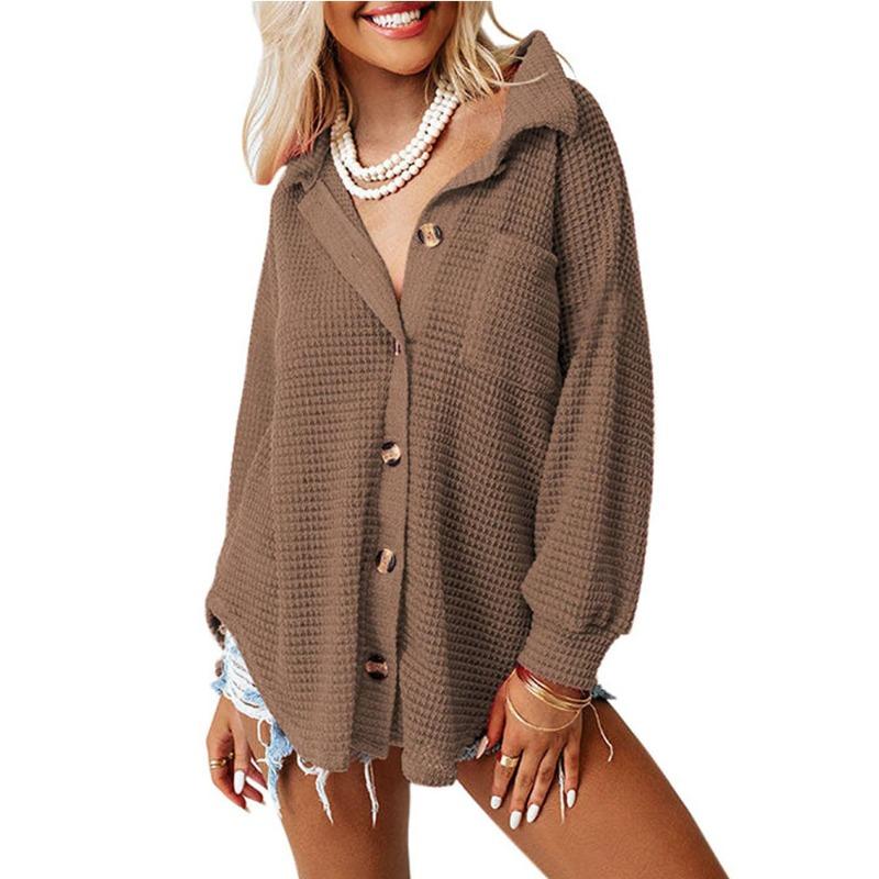 Women's Autumn and Winter New Single-breasted Pocket Loose Waffle Casual Commuting Versatile Shirt