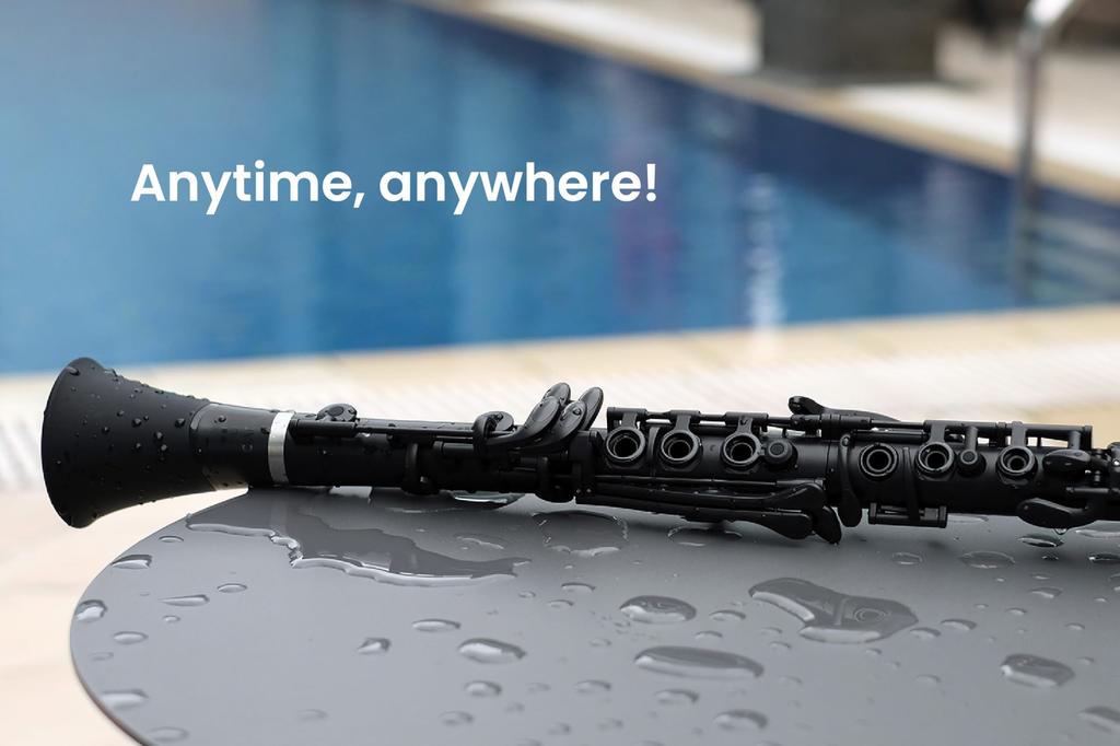 NUVOBand NB200CBK Plastic Wind Instrument, Fully Waterproof, Bb Clarinet, Black [Includes Case, Reeds, Wall Hanger, Swab, Grease, and Fingering Chart]