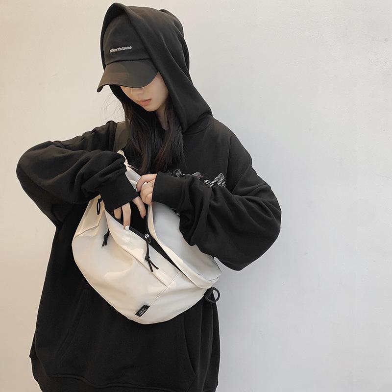Large Capacity Unisex Crossbody & Waist Bag - Japanese Style, Solid Color, Trendy Hong Kong Street Design