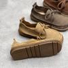 Johnature Handmade Genuine Leather Flats Women Shoes Round Toe Shallow Soft Sole Loafers Retro Solid Color Shoes