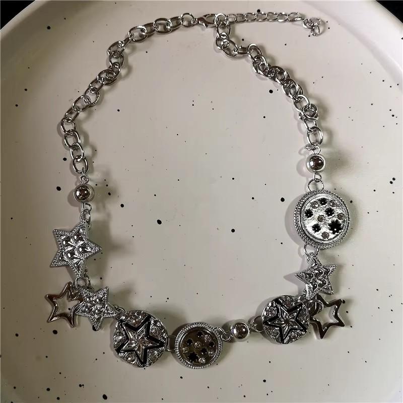 New Trendy Gothic Geometry Star Crystal Choker Pendant Chain Necklaces For Women Charm Y2K Vintage Harajuku Accessories Jewelry