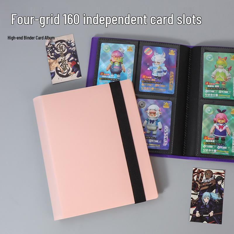 4-Pocket Solid Color PP Card Storage Album with Elastic Band, Large Capacity for Game Cards or Photos - Holds 160 Cards