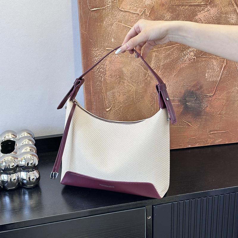 

Color Handbag Splicing Bucket Single Shoulder Crossbody Bag Women Fashion Gift White Burgundy
