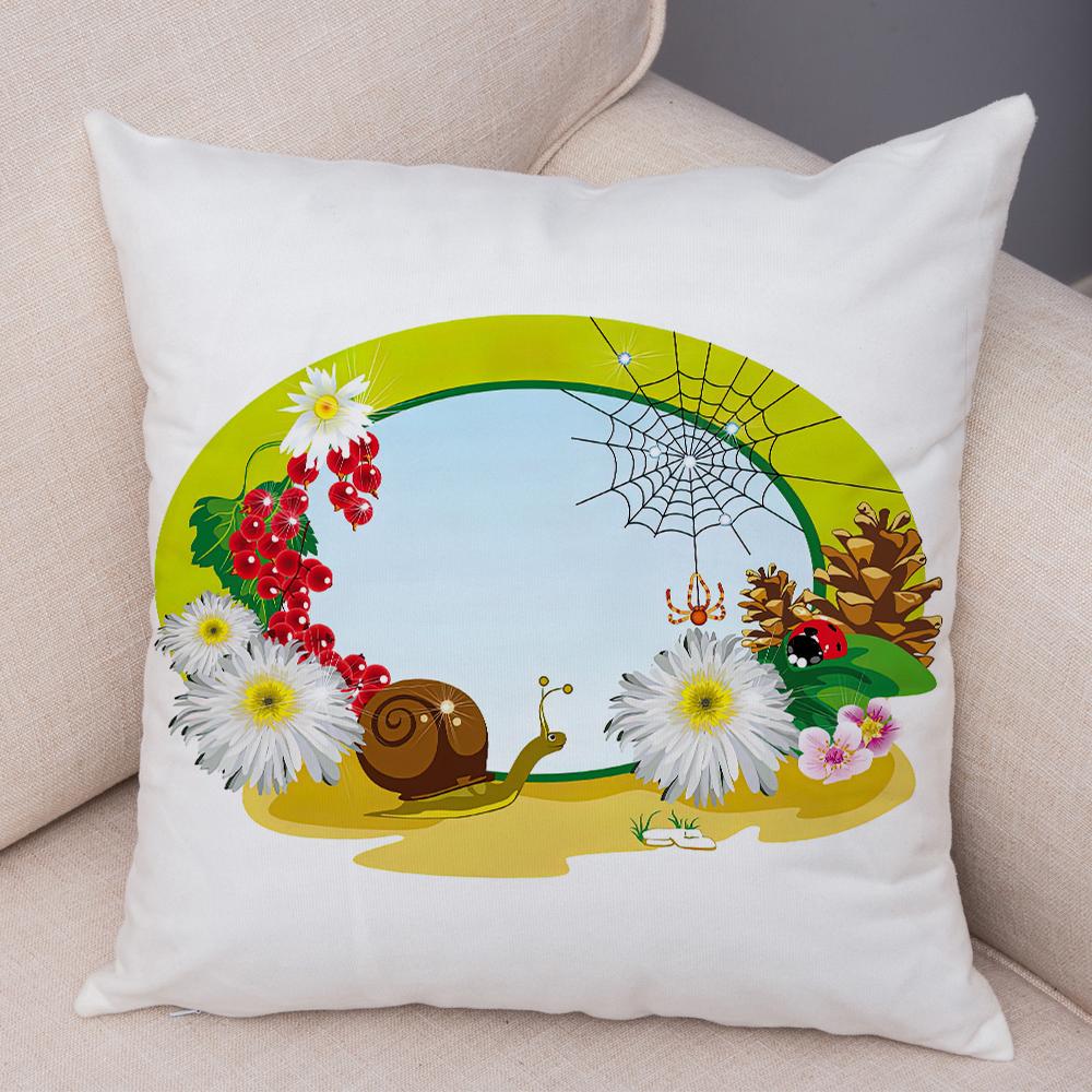 Cartoon Insect Mushroom House Cushion Cover Double Sided Soft Polyester Home Decor Pillow Case