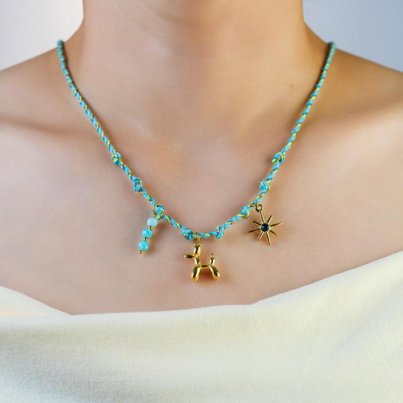 European & American Design Dopamine Color Rope Necklace with Ocean Series Pendant