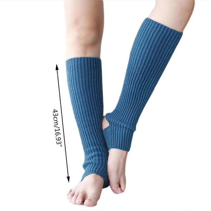 1 Pair Women Girls Ballet Dance Stirrup Leg Warmers Ribbed Knitted Solid Color Toeless Latin Knee High Socks Yoga Sports Warm Cover Sleeves  Sky Blue