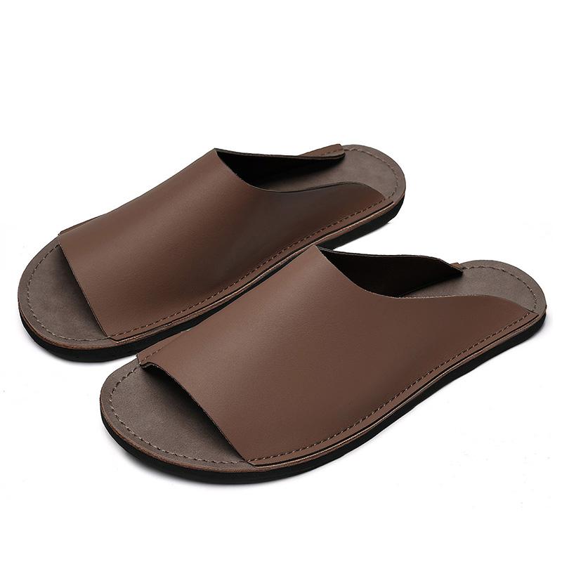 Fashion Leather Cool Slippers Outdoor Walking Shoes Summer Outer Wear Men's Slipper Non-Slip Wear-Resistant Casual Straight Slippers