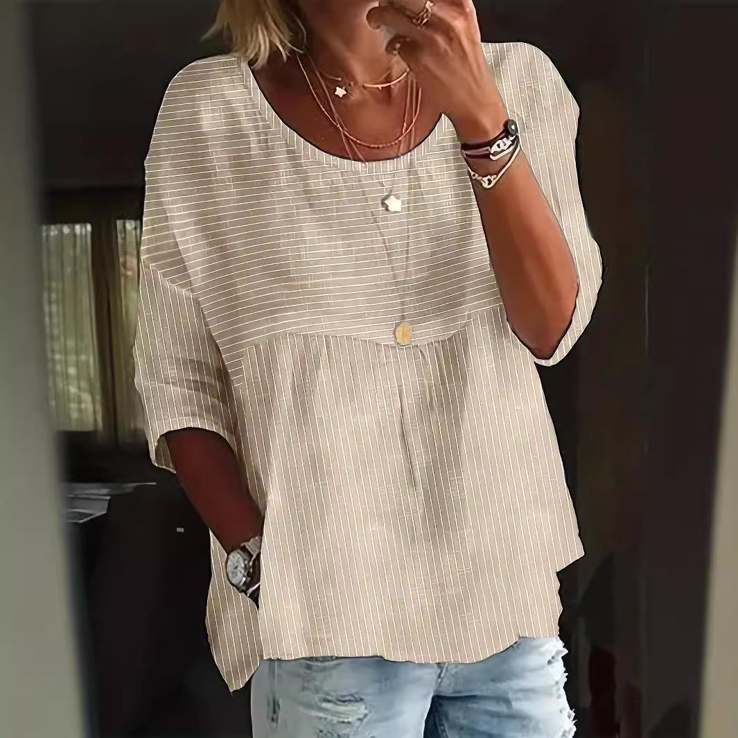 

Spring/Summer Striped Doll Shirts Round Neck Women’s Blouses & Shirts S абрикосовий