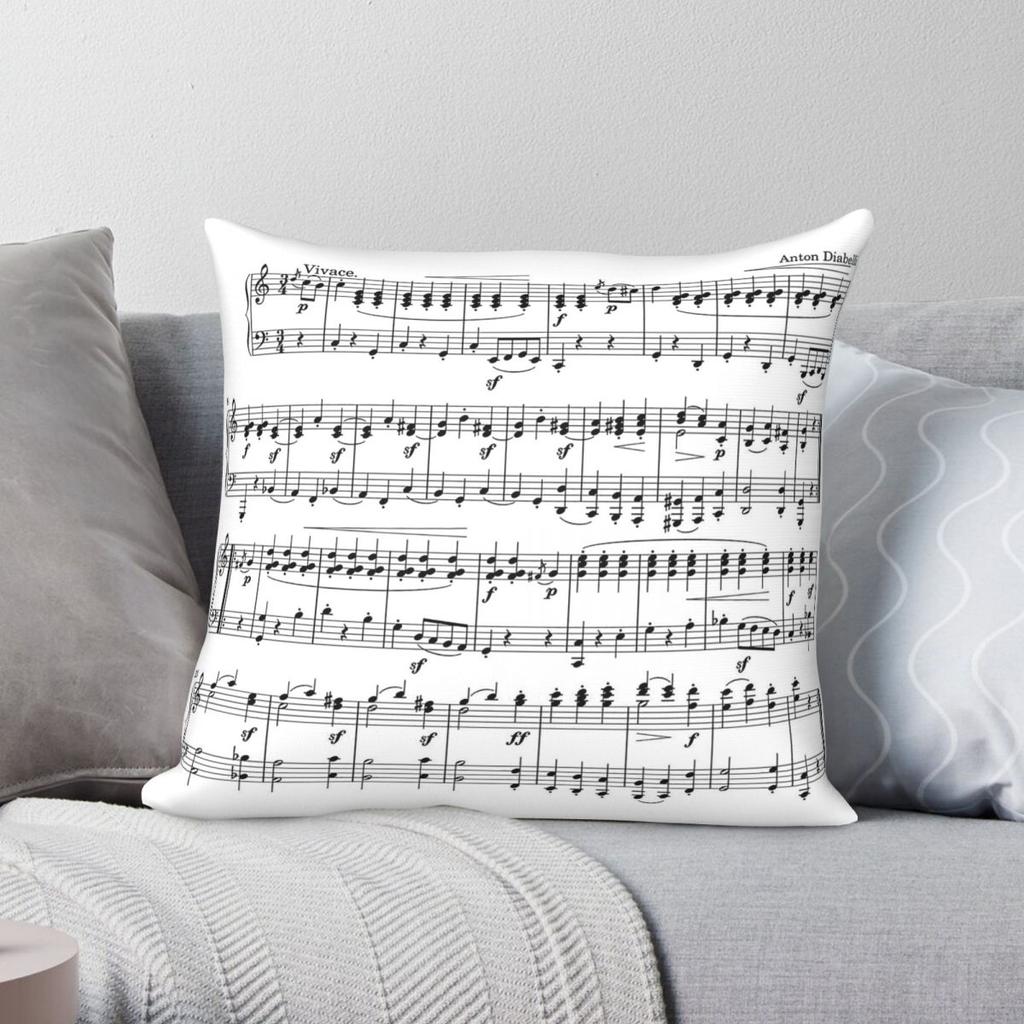 Sheet Music Notes Pillowcase Polyester Linen Velvet Printed Zip Decor Car Cushion Cover
