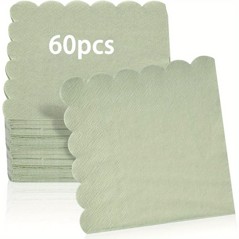 

60pcs Cocktail Napkins 2-Ply Disposable Scalloped Napkins Thick Premium Dessert Napkins 60pcs Sage Green