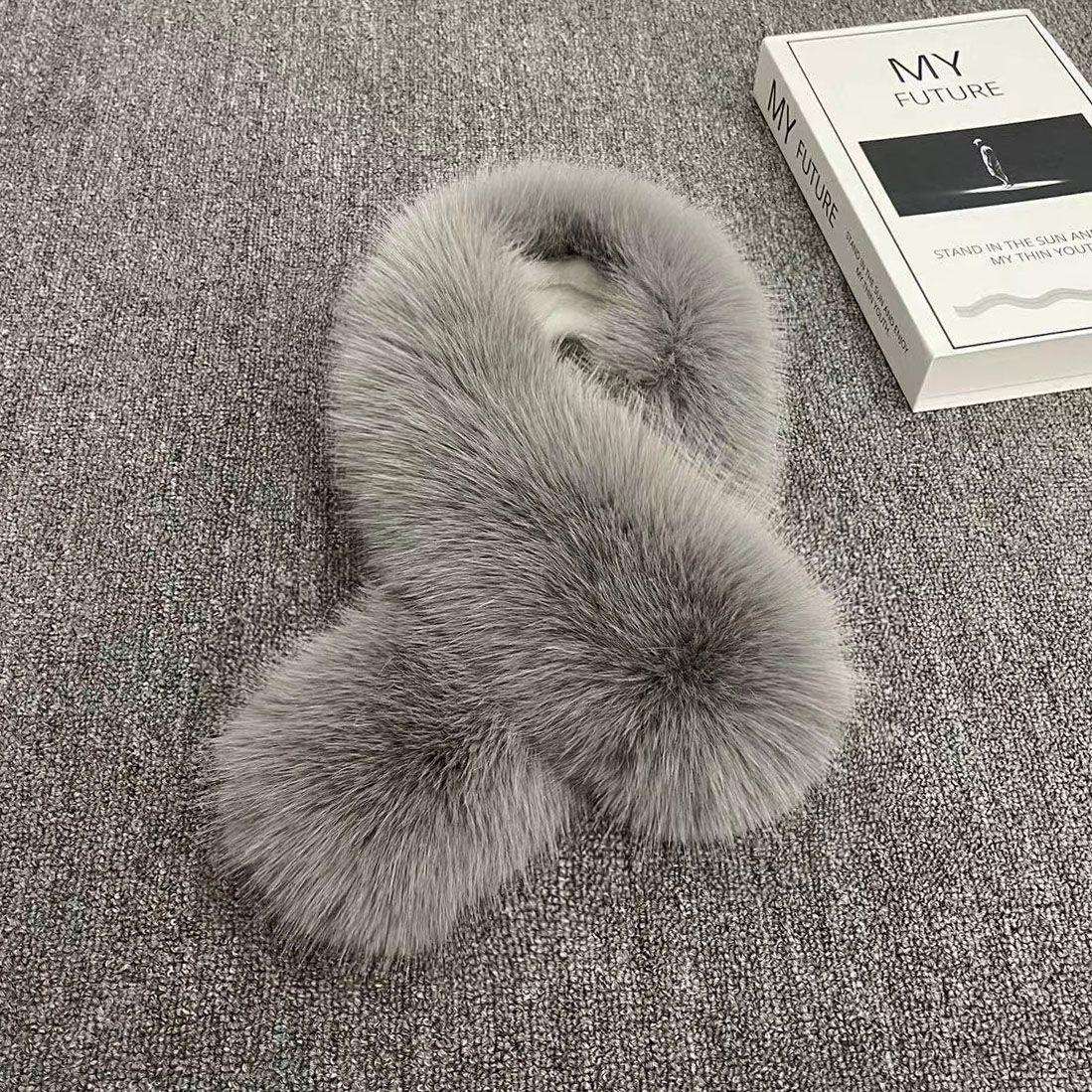 

Зимний шарф из искусственного меха, универсальный однотонный меховой воротник, женский теплый и толстый шарф, защита шеи, искусственный воротник серый