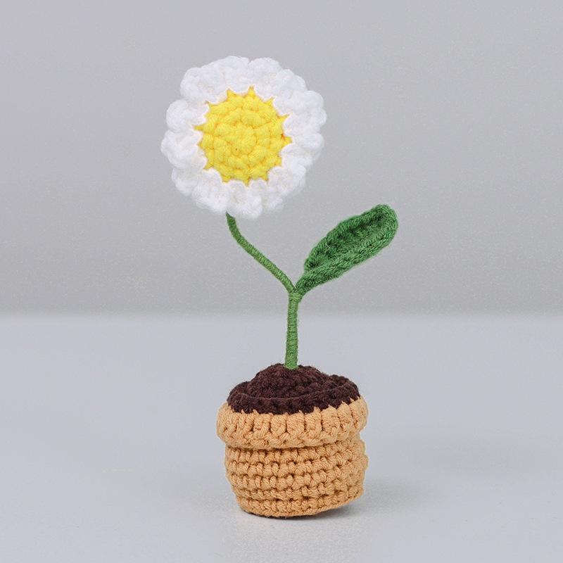 Crocheted Wool Flowers in Pots - Everlasting Indoor Ornaments for Car or Home