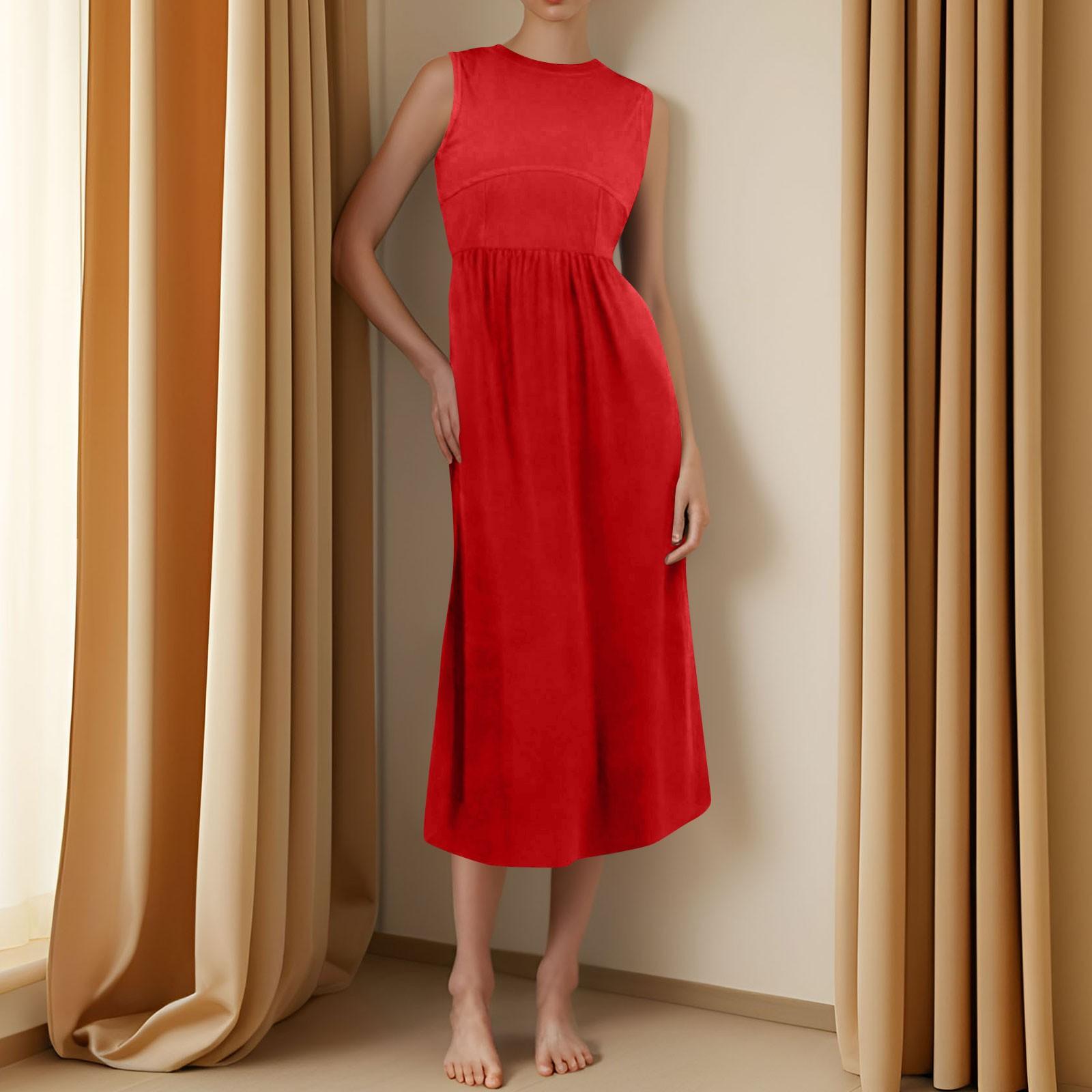 

Женское повседневное модное платье миди без рукавов с круглым вырезом и нерегулярным подолом XL красный