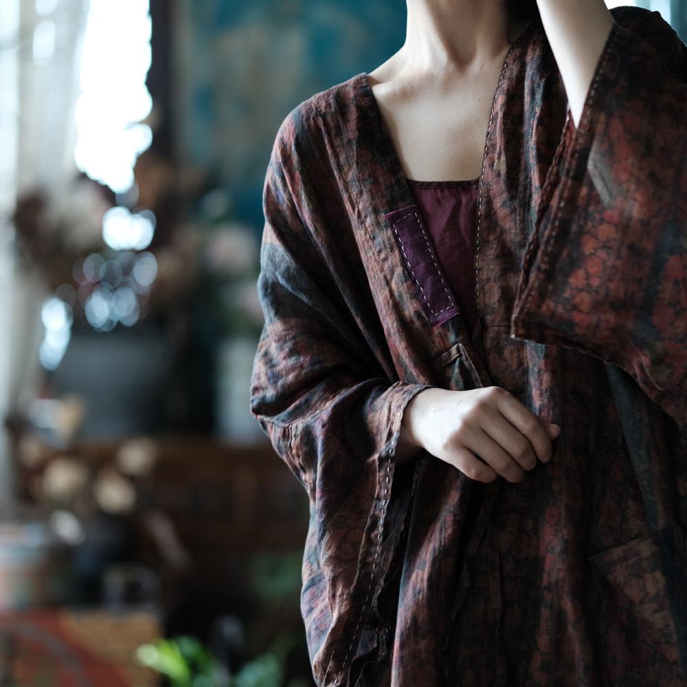 Dream Jiangnan Ethnic Style Loose Fit Ramie Sun Protection Shirt Robe