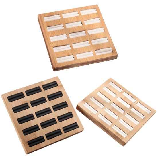 Ring Storage Holder Sturdy Construction Square Shape Smooth Edge Eco-Friendly Burr Free Decorative Wood 15 Slots Ring Display Showcase Organizer Tray