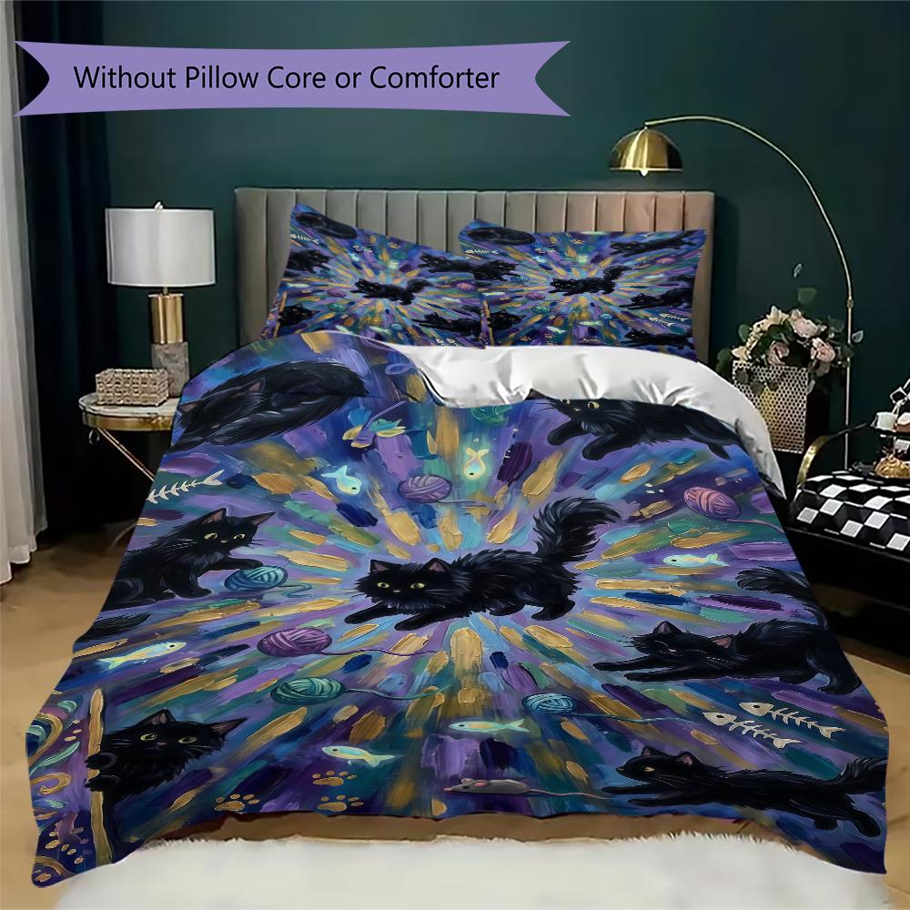 Cute kitten Pattern Bedding uilt Set uilt Cover Pillowcase Home Decoration Birthday Gift (1 * duvet cover + 2 * pillowcase without core)