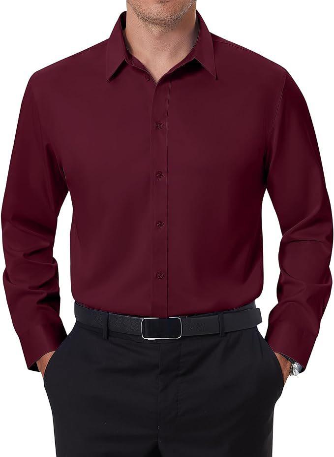 Four-sided stretch men's shirt business casual dress buckle-down non-ironing solid color shirt men's long sleeves