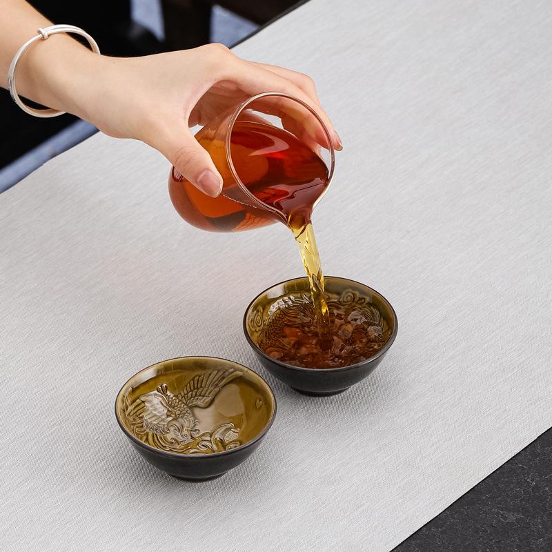 Ceramic Retro Dragon and Phoenix Pair Master Single Tasting Douli Cup Household Tea Set Wine Bowl W