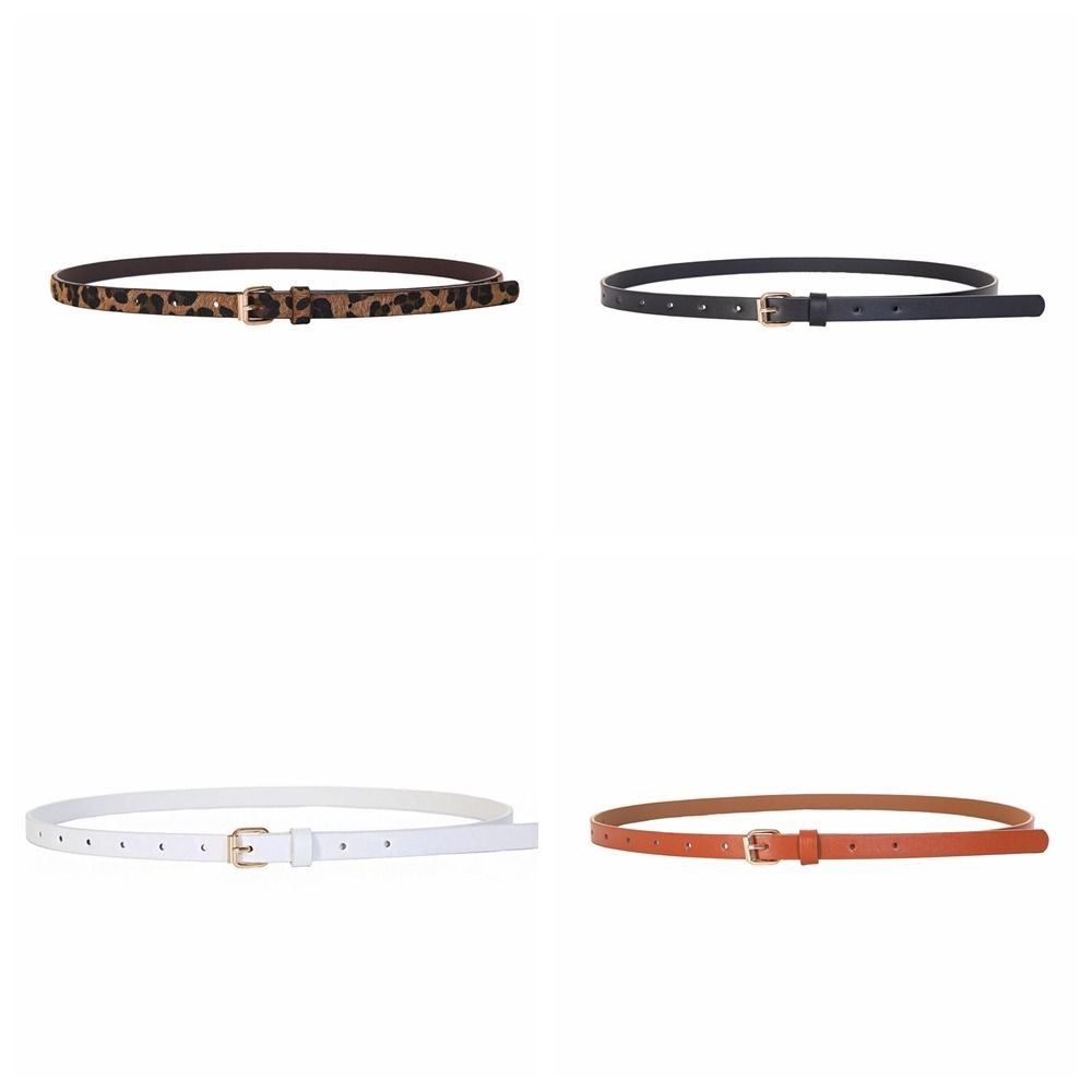 Slim Side Leopard Pattern Belt Metal Buckle Dress Decoration Fashion Thin Waist Belt Ladies/Girls