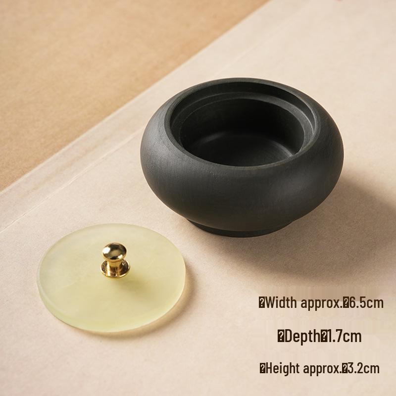 Mini Jade Inkstone with Lid: Natural Wood Grain, Palm-Sized, Evaporation-Proof Ink Pool