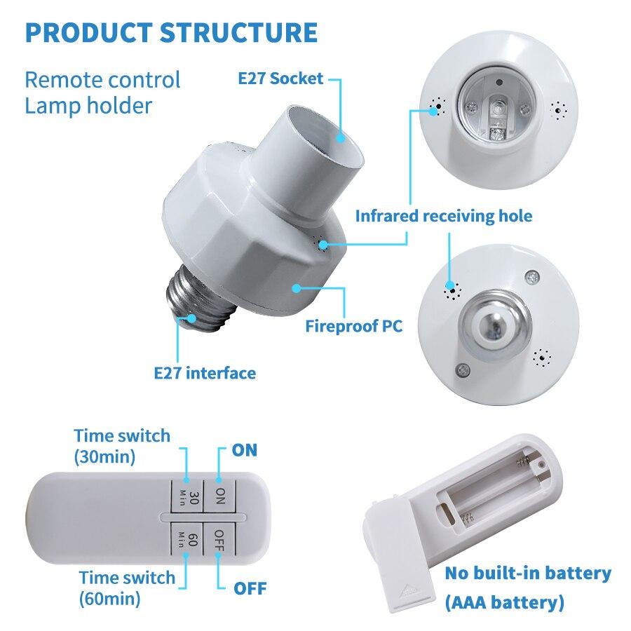 Wireless Remote Control E27 Light Socket Lamp Holder For LED Bulbs Lamp Socket Wireless Light Switch Kit AC85-265V 10m Range e27