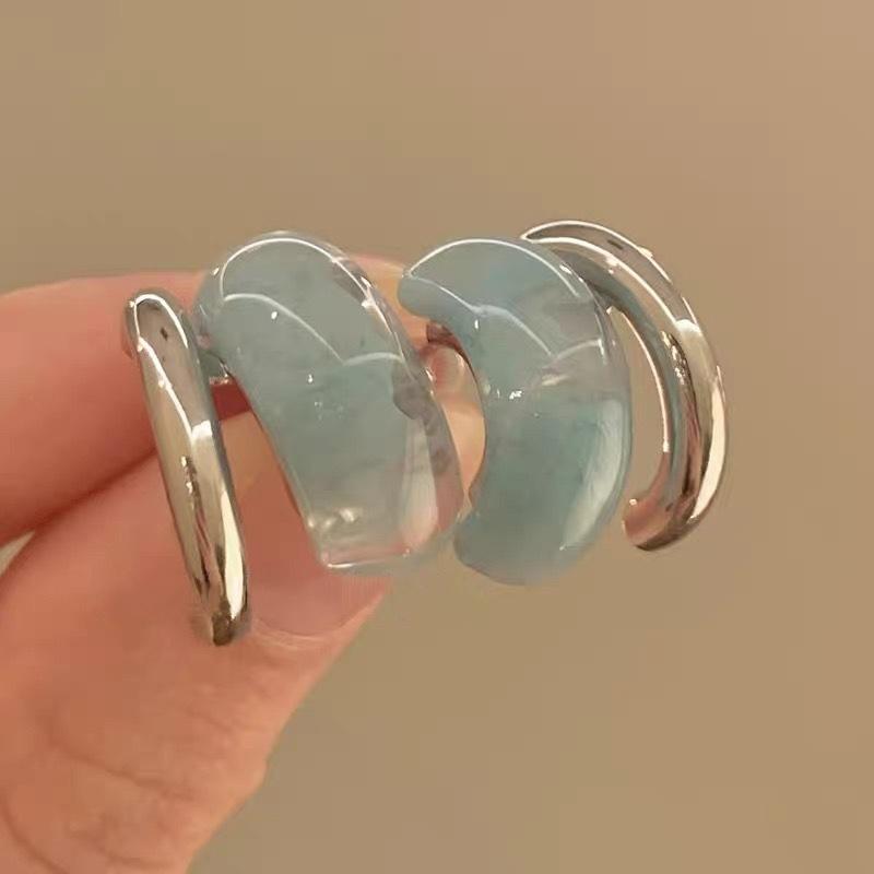 

Icy Blue C-Shaped Unique Design Translucent Drop Earrings for Women Sweet Brincos Zircon Christmas Gift