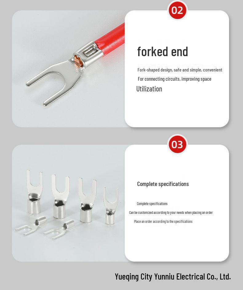 Cold-pressed U-shaped Copper Terminal Connector SNB Fork-type Wire Terminal Lug with Free Invoice