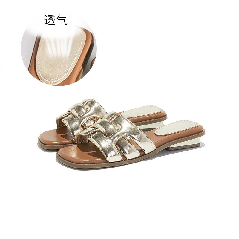 Square Head Woven One-word Open-toed Slippers for Women, Lazy and Versatile, and Beach Sandals for Women