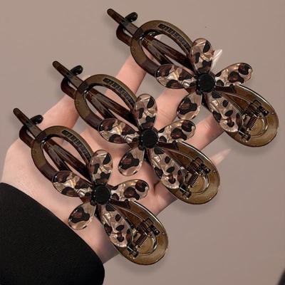 High-End French Retro Leopard Print Hair Clip: Versatile Flower Headpiece for Updo Styles