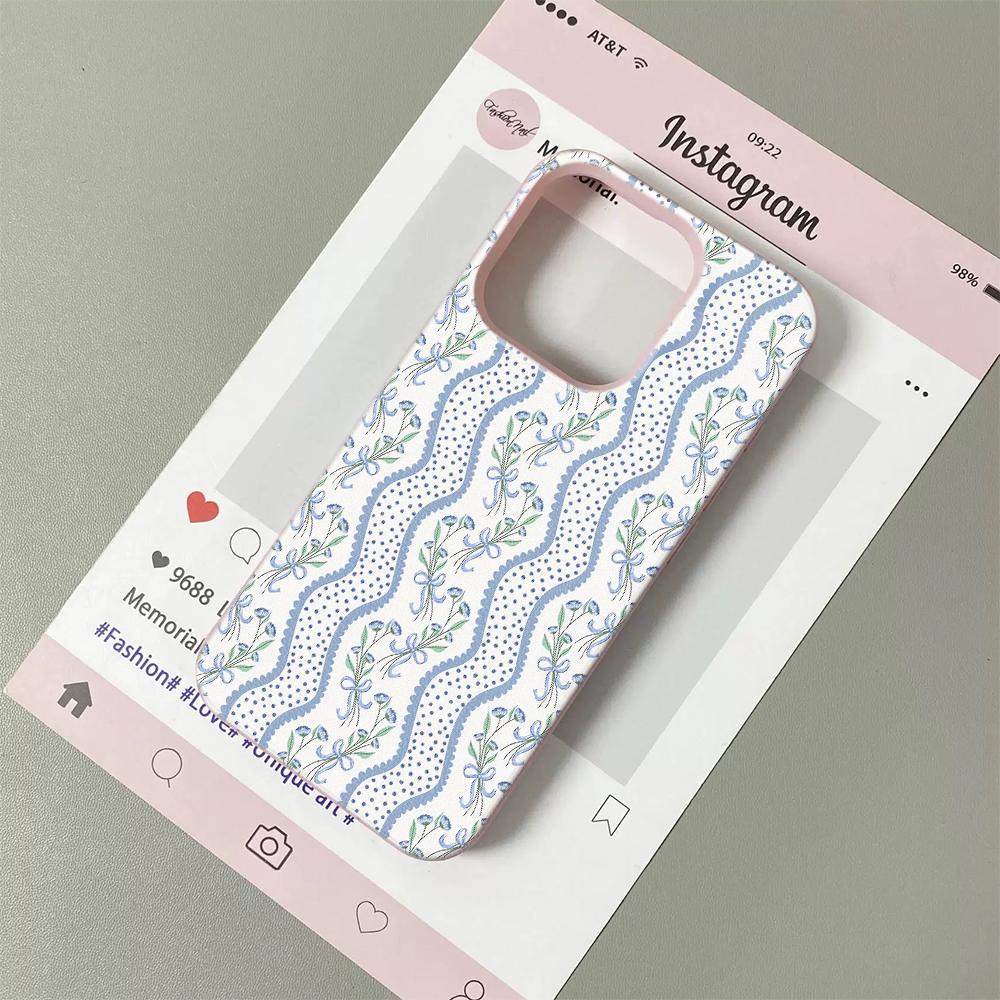 

Blue White Wave Floral Lichee leather pattern Phone Case For Redmi Note 14 13 12 11 10 9 8 Pro Plus 4G 5G Shockproof Cover Note 12