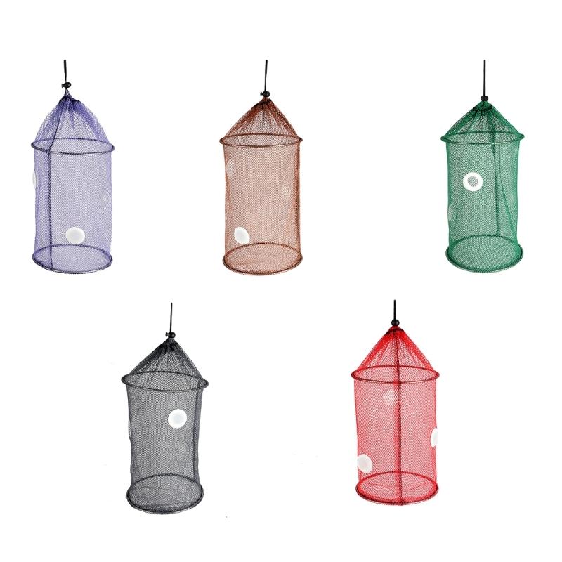 Foldable Floating Fish Basket Baits Trap for Catching Minnows Shrimp with Mesh Construction Multifunction Fishing Net