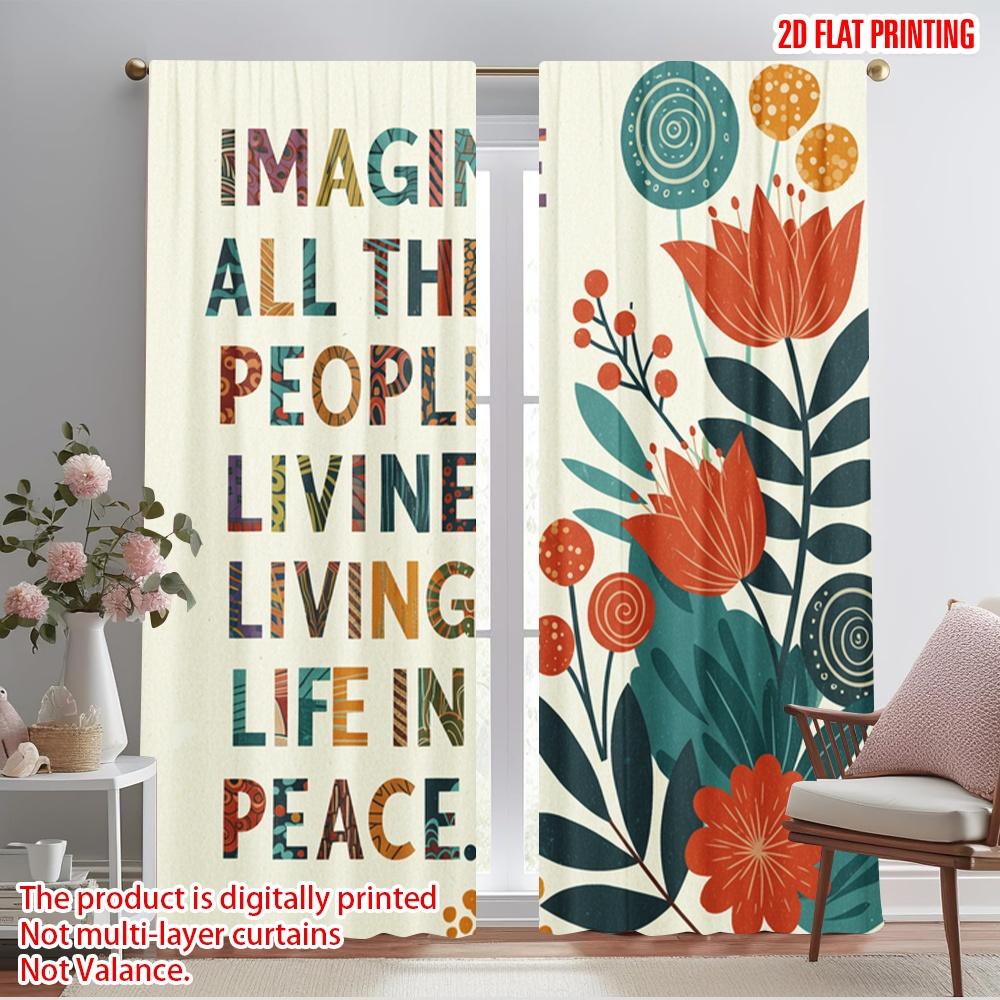 

2pcs 2D flat printing Party Curtains Imagine Peace Life Fabric Without Electricity Festive Wall Decor Use for Holiday Family 52.50×116.00 CM 2pcs