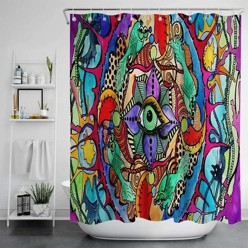 New Modern Style Psychedelic Series Shower Curtain Polyester Waterproof Mildew Proof Abstract Eyes Bathroom Curtain With Hooks