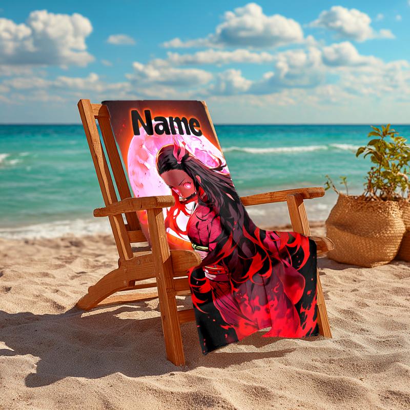 Personalized customized proof beach towel with Demon Slayer Nezuko pattern - soft, absorbent, quick-drying, perfect swimming, camping&bathing