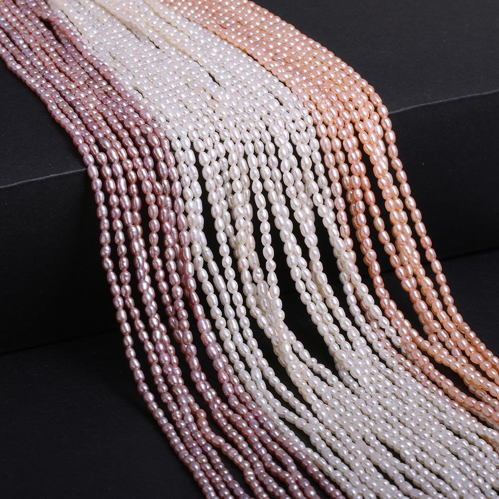 1String, Rice Shape Pearls, 2–2.5 Mm, Boho Natural Freshwater Pearl Beads for Jewelry Making DIY Necklace Bracelet Crafts, Mother's Day Gift 36cm