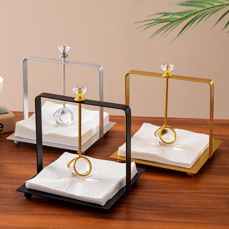 Desktop Tissue Holder Wrought Iron Crystal Ball Tissue Box Ornaments Restaurant Square Base Tissue Organizer for Room