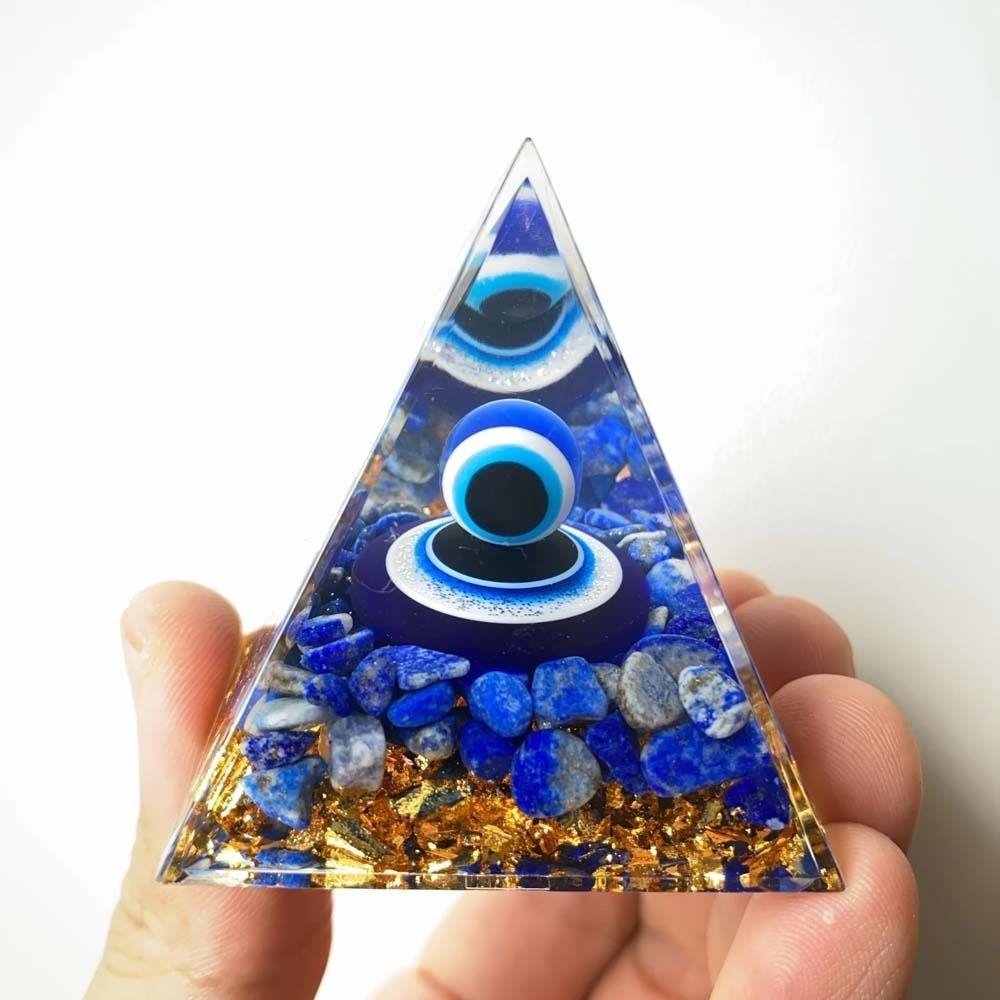 Crystal Stone Pyramid Figurine Drop Glue Evil Eye Pyramid Evil Eye Ornament  Home Office