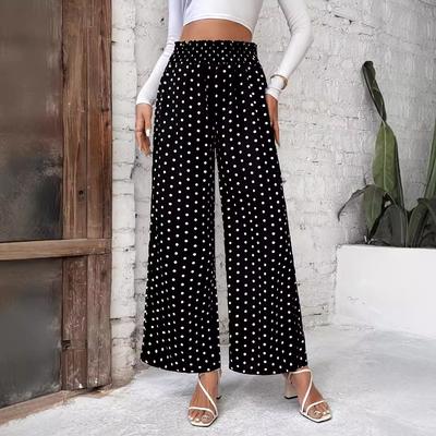 Frühling/Sommer Polka Dot Print High-Waist Weitbein-Hose Elegant Locker Geschnitten Lässig Bequem Schlankmachend Lange Hose