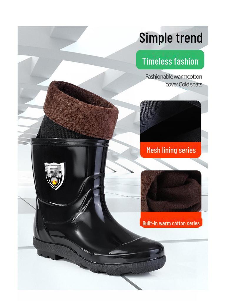Men's Extra Large Waterproof Non-Slip Fishing Boots: Thick, Wear-Resistant, Warm, High-Cut Rain Boots
